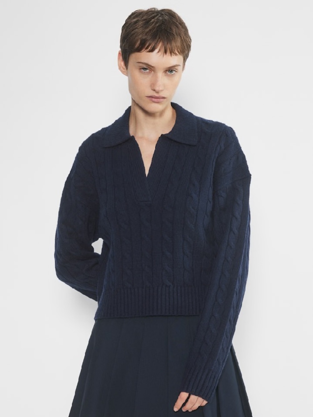 Aritzia Sunday Best Lottie Sweater Merino Wool Polo Cropped Sweater Blue Size S